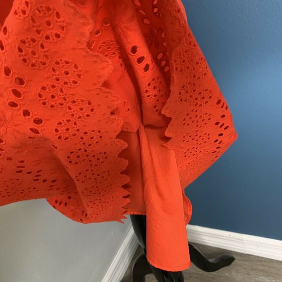 Madewell Red Eyelet Lattice Dress Size 0 Embroider - Picture 6 of 11